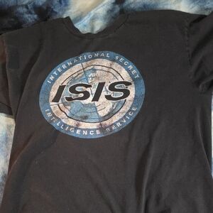 Black Graphic T-Shirt with Blue and White Logo